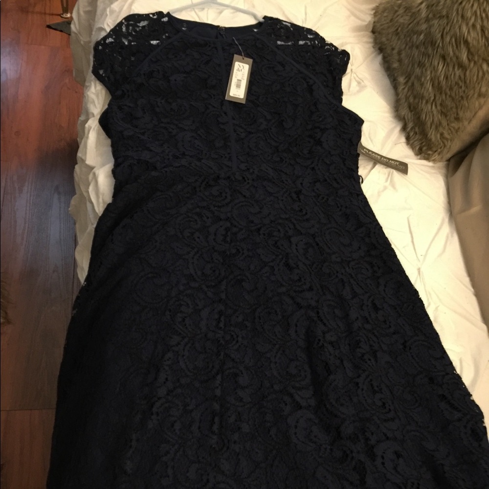 Eva Mendes size 16 navy blue lace dress